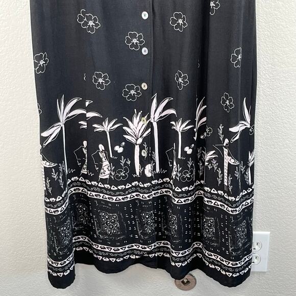 Vintage R&K Black White Floral Graphic Button Front Sleeveless Midi Dress 14/L - Picture 7 of 14